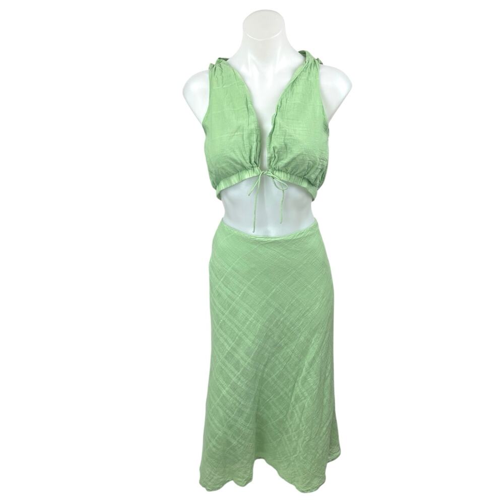 Sabo Cambelle Green Sleeveless Cutout Tie Front Cami Camisole Midi Tank Dress M - Picture 5 of 14